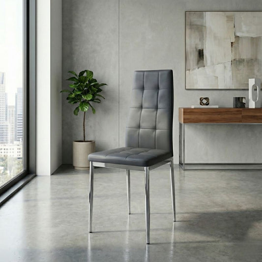 Καρέκλα Τραπεζαρίας Rosa Γκρι PU - Μεταλλικό Πόδι Χρωμίου 41x48x98