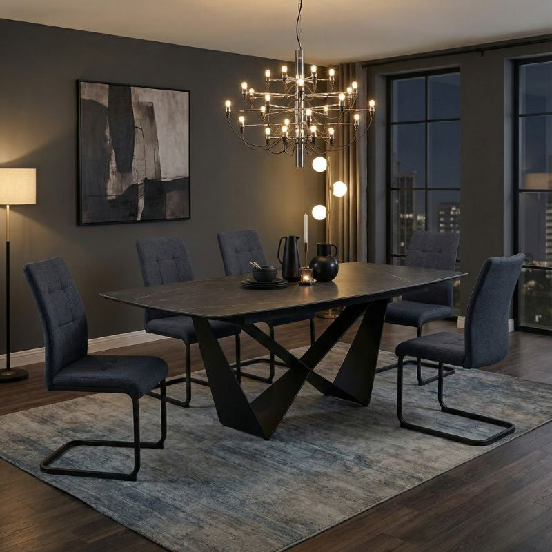 Καρέκλα Τραπεζαρίας Laura Ανθρακί Ύφασμα - Μεταλλική Μαύρη Βάση 42x58x98