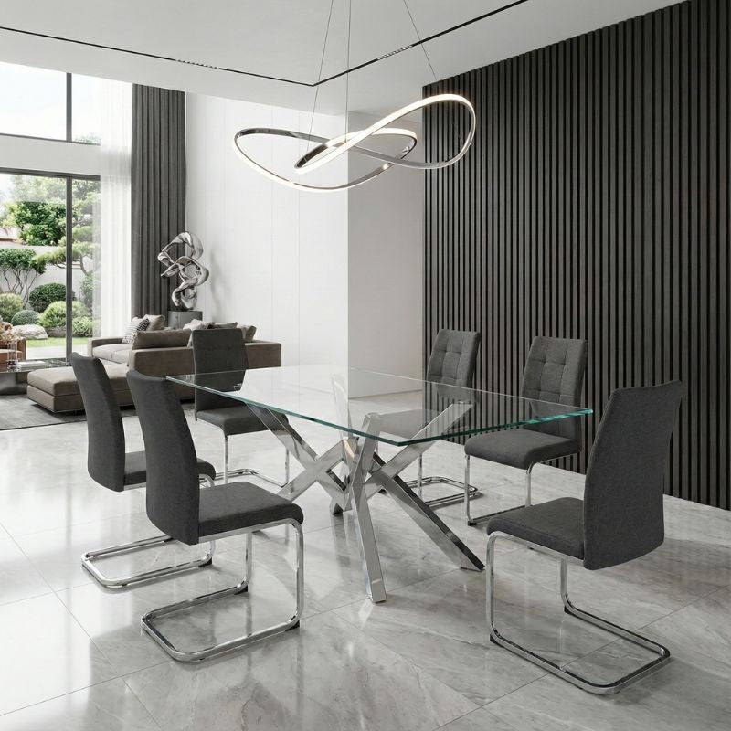 Καρέκλα Τραπεζαρίας Laura Γκρι Ύφασμα - Μεταλλική Βάση Χρωμίου 42x58x98