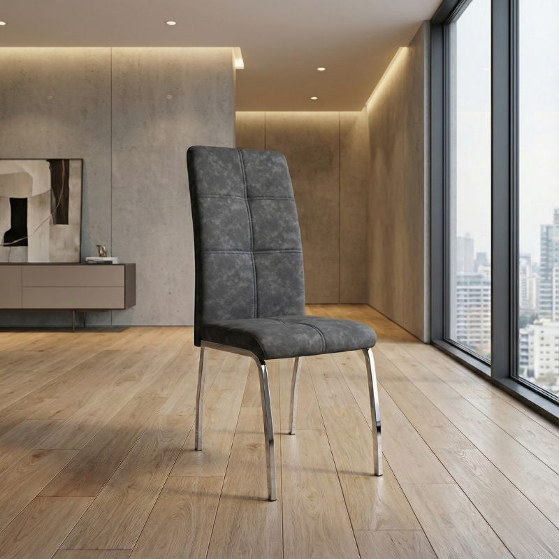 Καρέκλα Τραπεζαρίας Alma Γκρι PU - Μεταλλικό Πόδι Χρωμίου 42x53x97