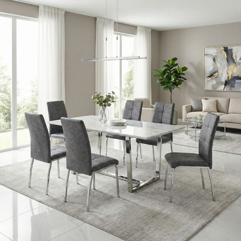 Καρέκλα Τραπεζαρίας Alma Γκρι PU - Μεταλλικό Πόδι Χρωμίου 42x53x97