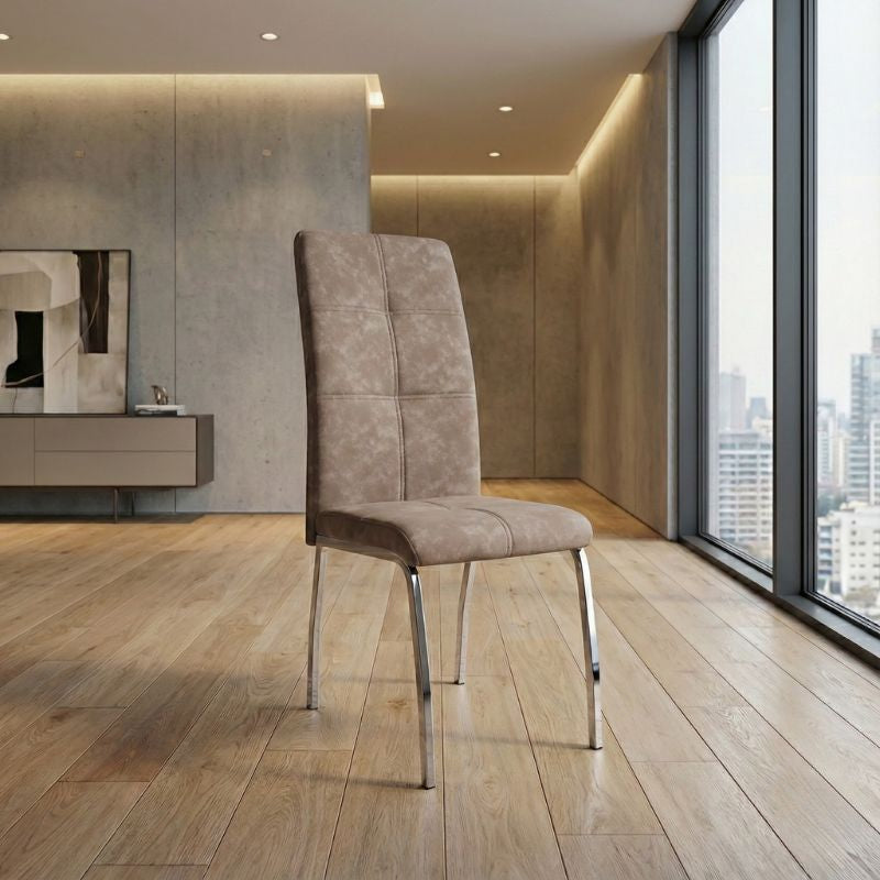 Καρέκλα Τραπεζαρίας Alma Μπεζ PU - Μεταλλικό Πόδι Χρωμίου 42x53x97