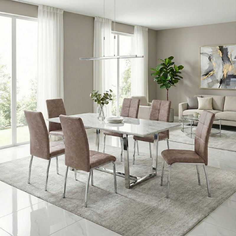 Καρέκλα Τραπεζαρίας Alma Μπεζ PU - Μεταλλικό Πόδι Χρωμίου 42x53x97