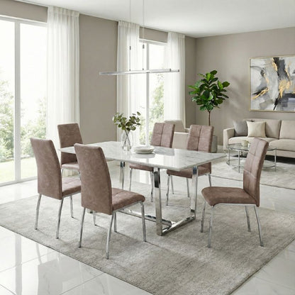 Καρέκλα Τραπεζαρίας Alma Μπεζ PU - Μεταλλικό Πόδι Χρωμίου 42x53x97