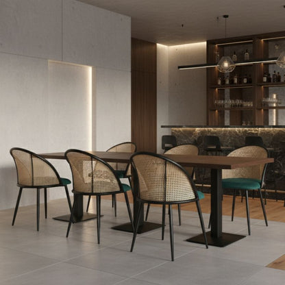 Καρέκλα Τραπεζαρίας Jacob PE Rattan - Κυπαρισσί Βελούδο - Μεταλλικό Μαύρο Πόδι 52x50x77