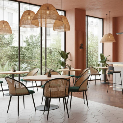 Καρέκλα Τραπεζαρίας Jacob PE Rattan - Κυπαρισσί Βελούδο - Μεταλλικό Μαύρο Πόδι 52x50x77