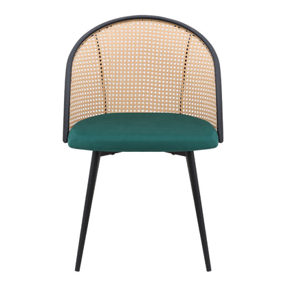 Καρέκλα Τραπεζαρίας Jacob PE Rattan - Κυπαρισσί Βελούδο - Μεταλλικό Μαύρο Πόδι 52x50x77