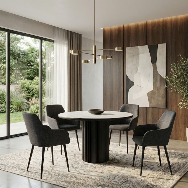 Πολυθρόνα Τραπεζαρίας Monica Γκρι Ύφασμα - Μεταλλικό Μαύρο Πόδι 54x57x84