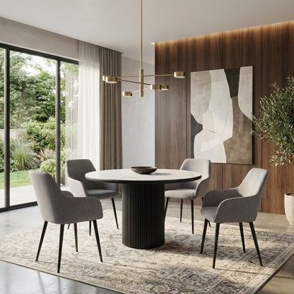 Πολυθρόνα Τραπεζαρίας Monica Μπεζ Ύφασμα - Μεταλλικό Μαύρο Πόδι 54x57x84