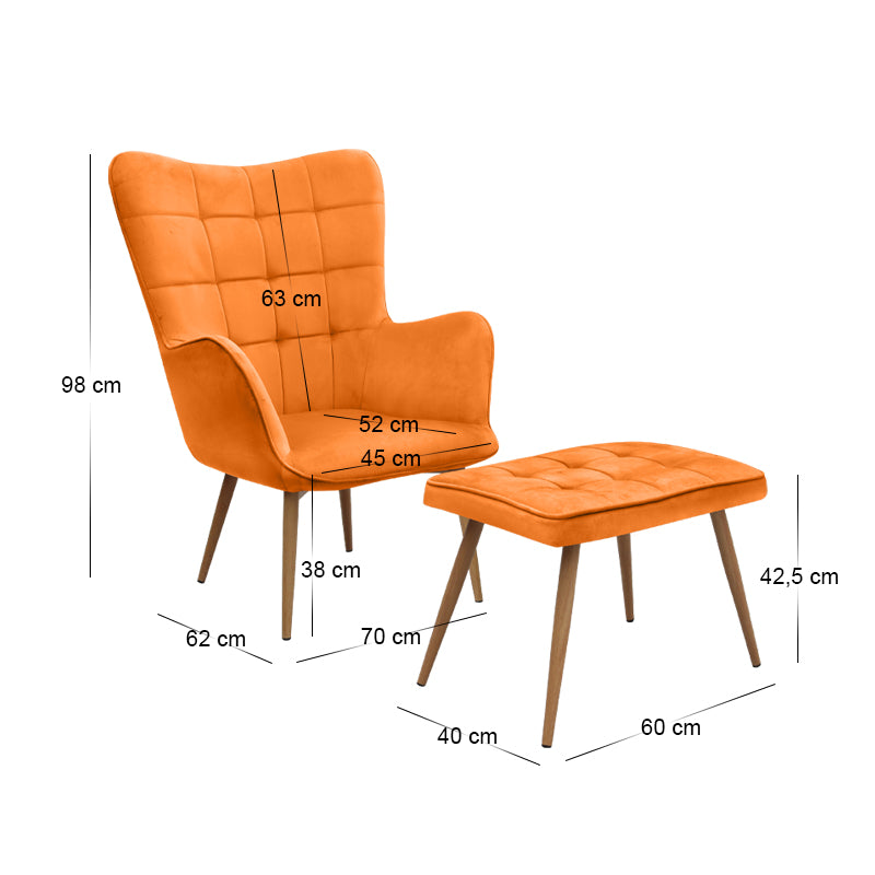 Πολυθρόνα - Μπερζέρα με Υποπόδιο Lily Κροκί Βελούδο - Μεταλλικό Πόδι Χρώμα Φυσικό 70x62x98