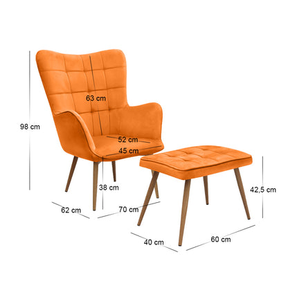 Πολυθρόνα - Μπερζέρα με Υποπόδιο Lily Κροκί Βελούδο - Μεταλλικό Πόδι Χρώμα Φυσικό 70x62x98