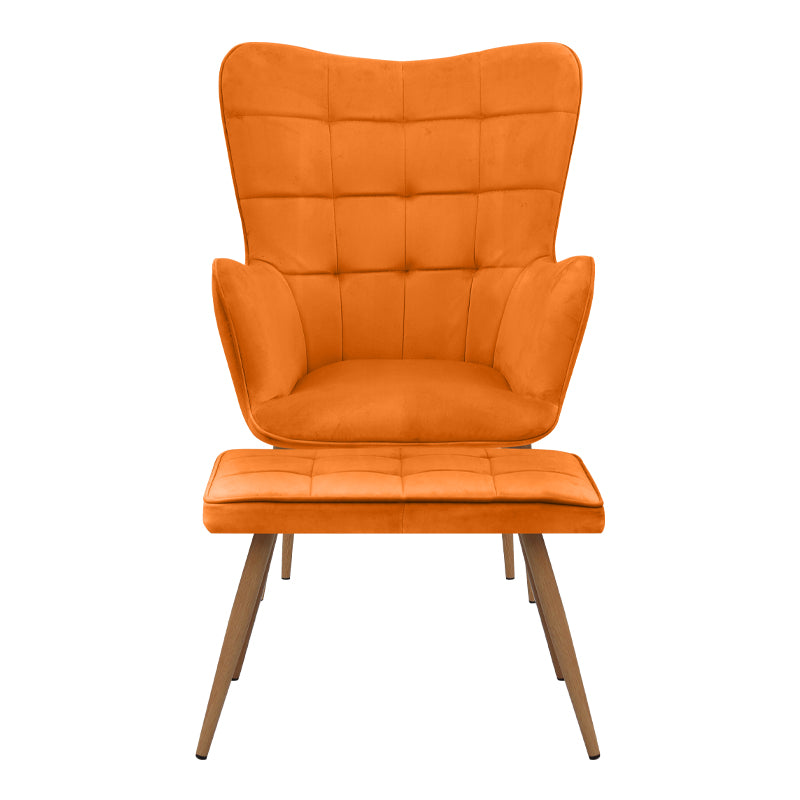 Πολυθρόνα - Μπερζέρα με Υποπόδιο Lily Κροκί Βελούδο - Μεταλλικό Πόδι Χρώμα Φυσικό 70x62x98