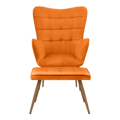 Πολυθρόνα - Μπερζέρα με Υποπόδιο Lily Κροκί Βελούδο - Μεταλλικό Πόδι Χρώμα Φυσικό 70x62x98