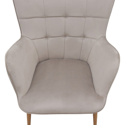 Πολυθρόνα - Μπερζέρα με Υποπόδιο Lily Μπεζ Βελούδο - Μεταλλικό Πόδι Χρώμα Φυσικό 70x62x98