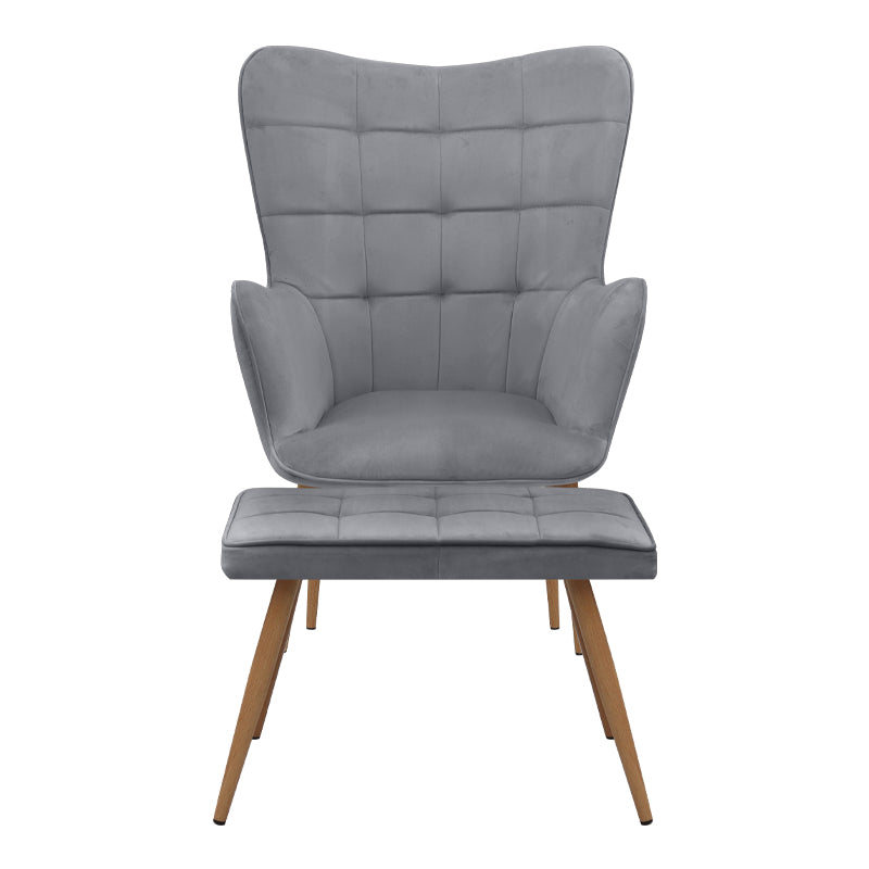 Πολυθρόνα - Μπερζέρα με Υποπόδιο Lily Γκρι Βελούδο - Μεταλλικό Πόδι Χρώμα Φυσικό 70x62x98