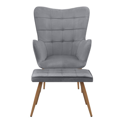 Πολυθρόνα - Μπερζέρα με Υποπόδιο Lily Γκρι Βελούδο - Μεταλλικό Πόδι Χρώμα Φυσικό 70x62x98