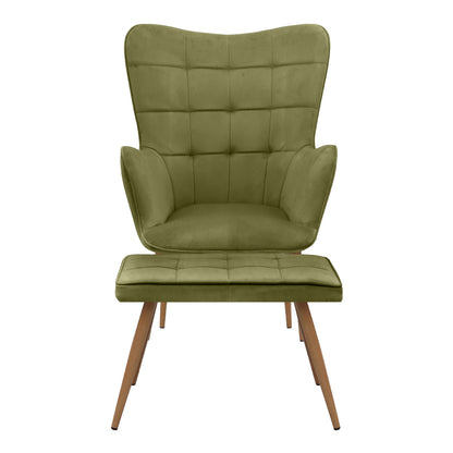 Πολυθρόνα - Μπερζέρα με Υποπόδιο Lily Λαδί Βελούδο - Μεταλλικό Πόδι Χρώμα Φυσικό 70x62x98