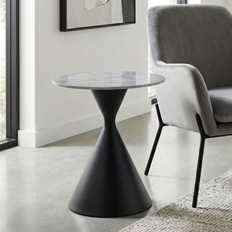 Τραπεζάκι Βοηθητικό Logan Sintered Stone - Μέταλλο Χρώμα Γκρι Εφέ Μαρμάρου - Μαύρο Ø50x56