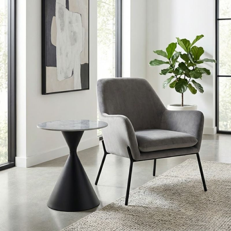 Τραπεζάκι Βοηθητικό Logan Sintered Stone - Μέταλλο Χρώμα Γκρι Εφέ Μαρμάρου - Μαύρο Ø50x56