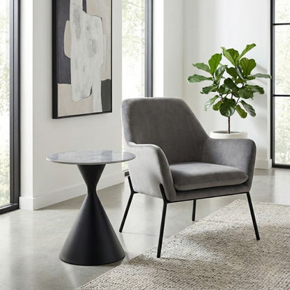 Τραπεζάκι Βοηθητικό Logan Sintered Stone - Μέταλλο Χρώμα Γκρι Εφέ Μαρμάρου - Μαύρο Ø50x56