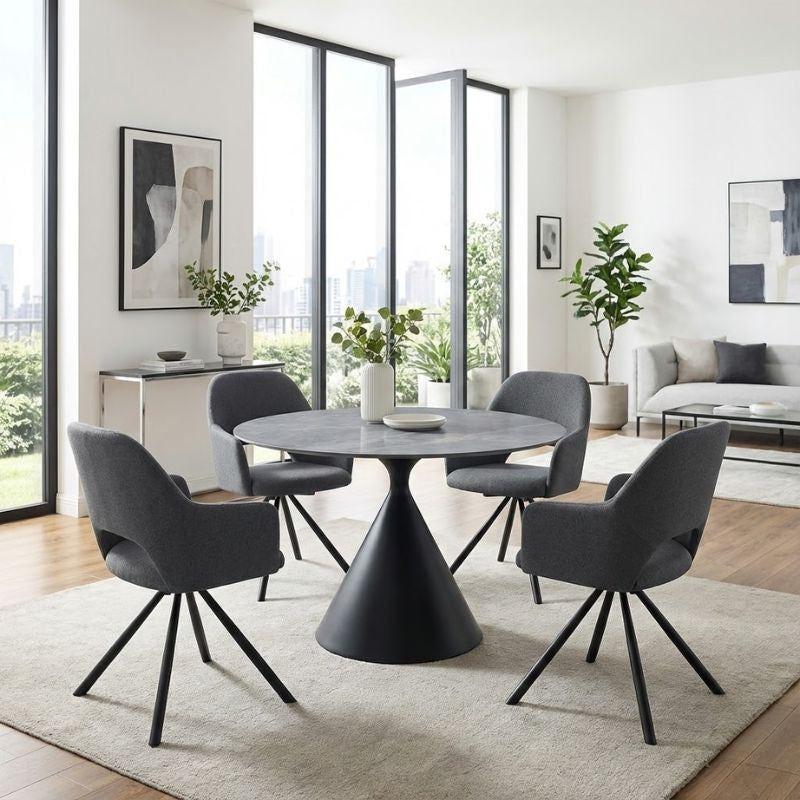 Τραπέζι Logan Sintered Stone - Μέταλλο Χρώμα Γκρι Εφέ Μαρμάρου - Μαύρο Ø120x72