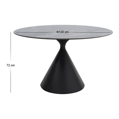 Τραπέζι Logan Sintered Stone - Μέταλλο Χρώμα Γκρι Εφέ Μαρμάρου - Μαύρο Ø120x72