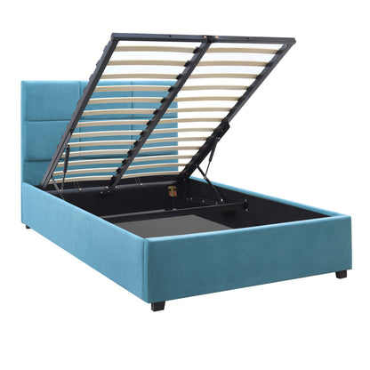 Κρεβάτι Kingston Βελούδινο με Αποθηκευτικό Χώρο Χρώμα Γαλάζιο 120x200εκ