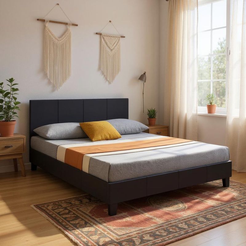 Κρεβάτι Flat από Τεχνόδερμα Χρώμα Μαύρο Ματ 160x200εκ