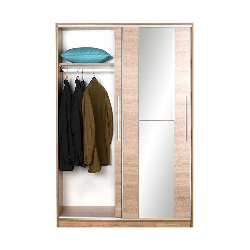 Ντουλάπα Ρούχων Slide Συρόμενη Με Καθρέφτη Σε Χρώμα Sonoma 120X52X182