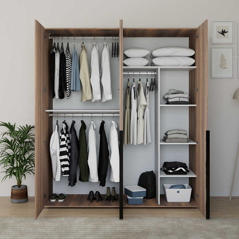 Ντουλάπα Ρούχων Oryana Τετράφυλλη Χρώμα Καρυδί 180x62x210