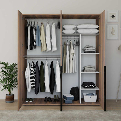 Ντουλάπα Ρούχων Oryana Τετράφυλλη Χρώμα Καρυδί 180x62x210