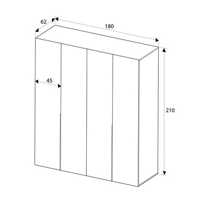 Ντουλάπα Ρούχων Oryana Τετράφυλλη Χρώμα Καρυδί 180x62x210
