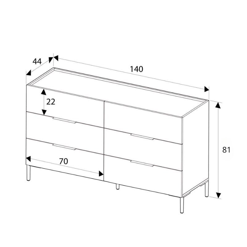 Συρταριέρα Oryana Χρώμα Καρυδί 140x44x81