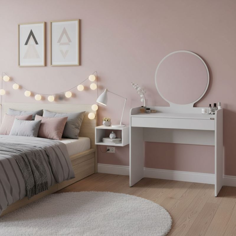 Τουαλέτα με Καθρέπτη Curve Χρώμα Λευκό 90x47x142