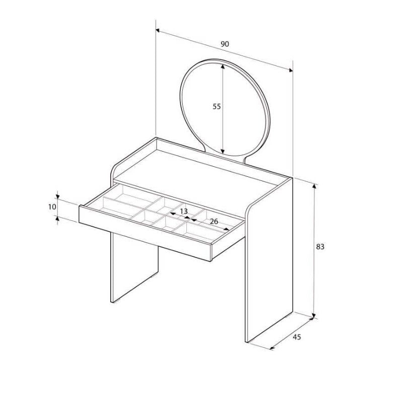 Τουαλέτα με Καθρέπτη Curve Χρώμα Λευκό 90x47x142