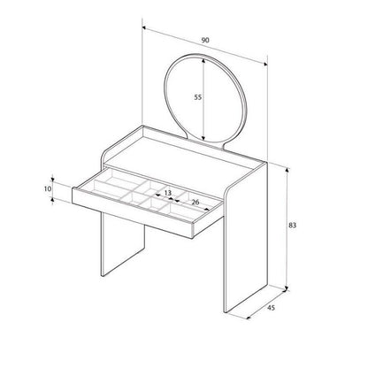 Τουαλέτα με Καθρέπτη Curve Χρώμα Λευκό 90x47x142