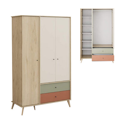 Ντουλάπα Ρούχων Terra Τρίφυλλη με Συρτάρια Χρώμα Florida Oak 121x54x200