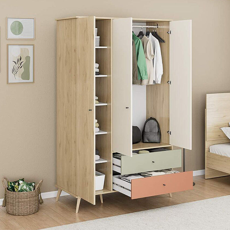 Ντουλάπα Ρούχων Terra Τρίφυλλη με Συρτάρια Χρώμα Florida Oak 121x54x200