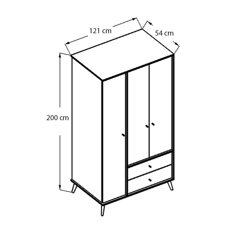 Ντουλάπα Ρούχων Terra Τρίφυλλη με Συρτάρια Χρώμα Florida Oak 121x54x200