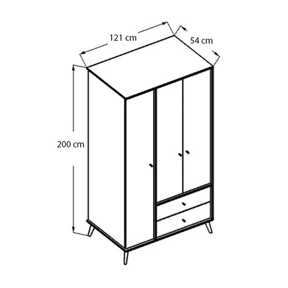 Ντουλάπα Ρούχων Terra Τρίφυλλη με Συρτάρια Χρώμα Florida Oak 121x54x200
