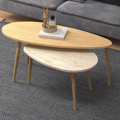 Τραπεζάκι Σαλονιού Σετ 2 Τμχ Elips Χρώμα Oak - Travertine 116x46x46