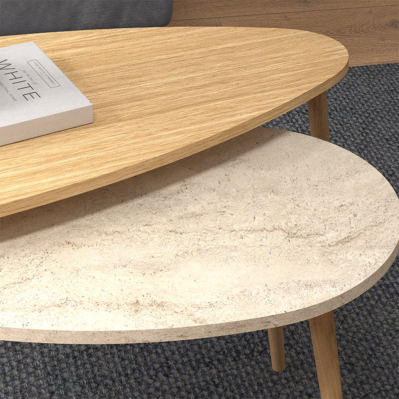 Τραπεζάκι Σαλονιού Σετ 2 Τμχ Elips Χρώμα Oak - Travertine 116x46x46