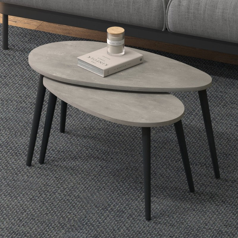 Τραπεζάκι Σαλονιού Σετ 2 Τμχ Spline Χρώμα Γκρι Ρετρό 80x40x46