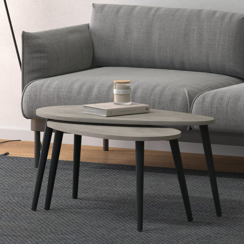 Τραπεζάκι Σαλονιού Σετ 2 Τμχ Spline Χρώμα Γκρι Ρετρό 80x40x46