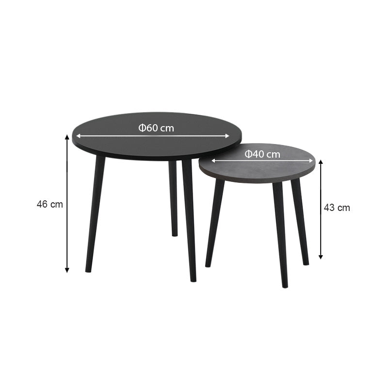 Τραπεζάκι Σαλονιού Σετ 2 Τμχ Roma Χρώμα Μαύρο - Γκρι Ρετρό 60x60x46