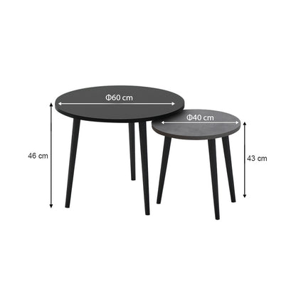 Τραπεζάκι Σαλονιού Σετ 2 Τμχ Roma Χρώμα Μαύρο - Γκρι Ρετρό 60x60x46