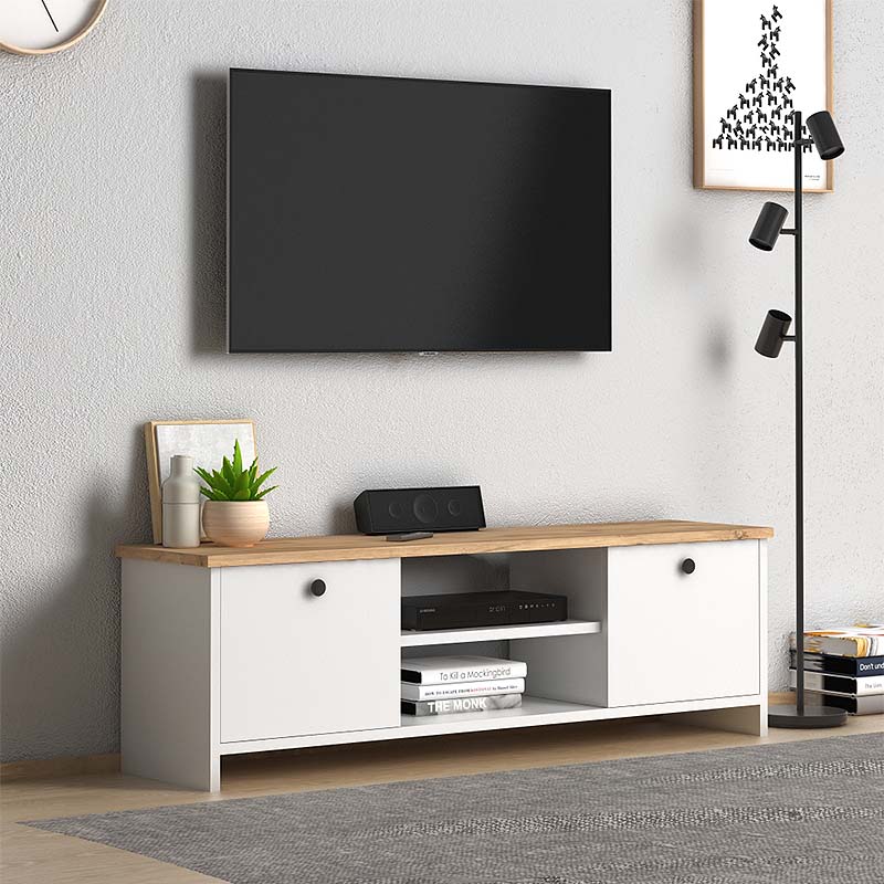 Έπιπλο Τηλεόρασης Cube Από Μελαμίνη Χρώμα Pine - White 120X30X40
