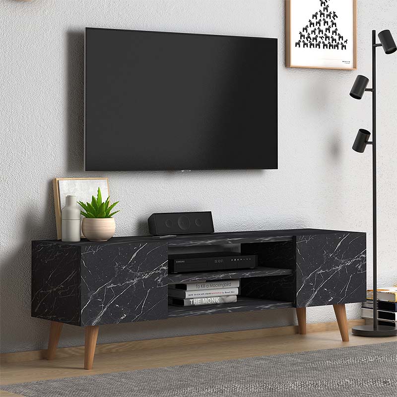Έπιπλο Τηλεόρασης Etna Από Μελαμίνη Χρώμα Μαύρο Εφέ Μαρμάρου 120X30X40
