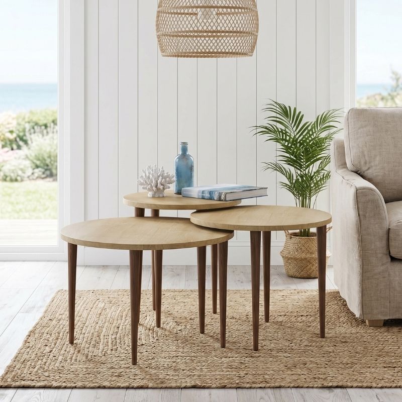 Τραπεζάκι Σαλονιού Σετ 3 Τμχ Nola Χρώμα Sapphire Oak Ø60x46