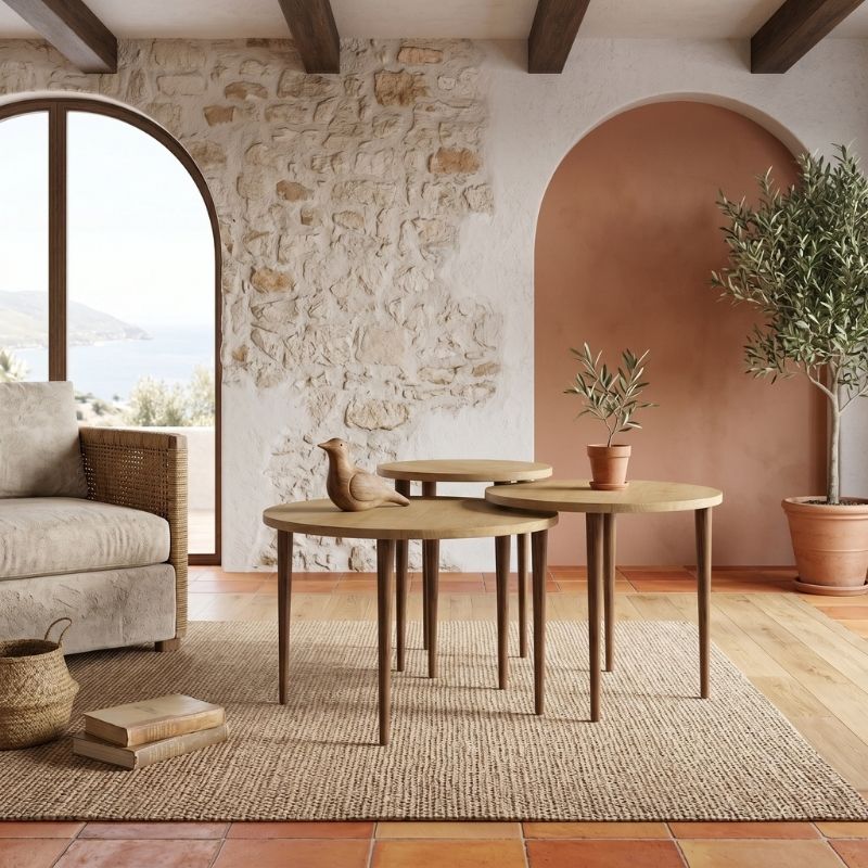 Τραπεζάκι Σαλονιού Σετ 3 Τμχ Nola Χρώμα Sapphire Oak Ø60x46